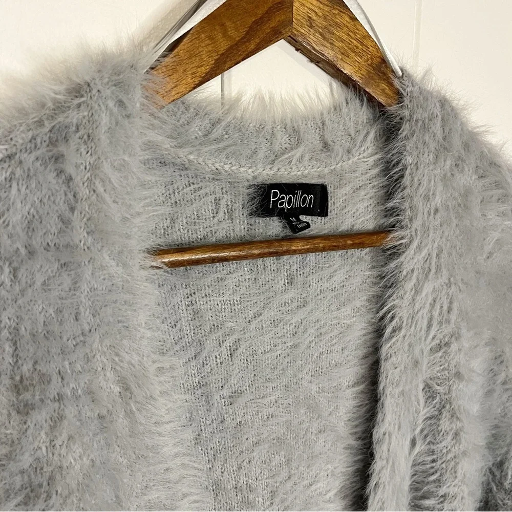Papillon Fuzzy Light Slate Open Cardigan. Size Medium. - Picture 2 of 9